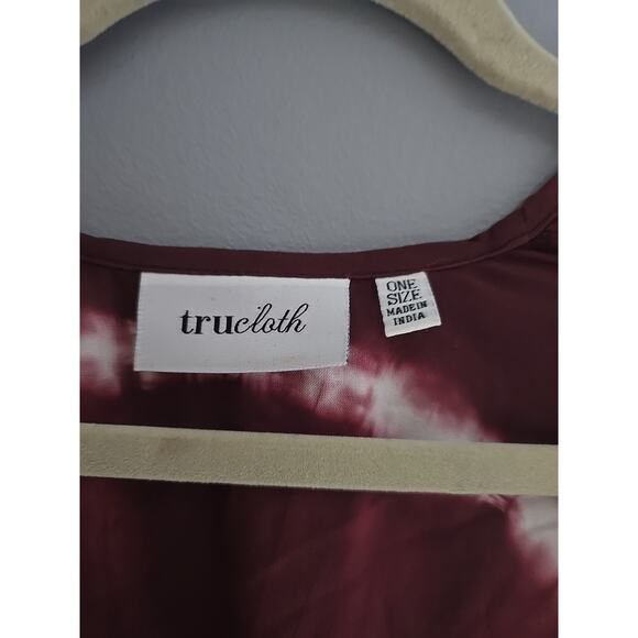 TruCloth Burgundy Tie Dye Open Front Cardigan Summer Kimono Top Womans One Size - Picture 4 of 5